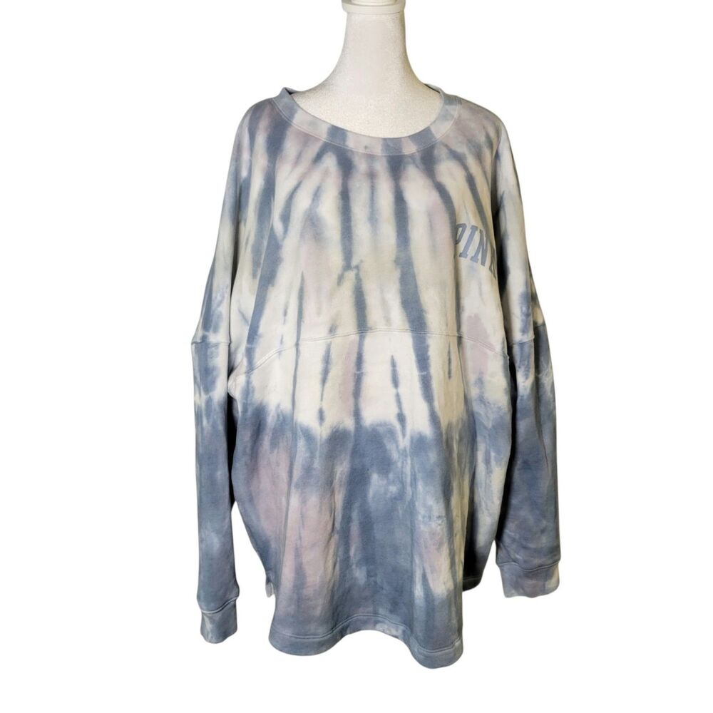 Victoria's Secret PINK Tie Dye Oversized Campus Crew Sweatshirt XXL Blue Lounge